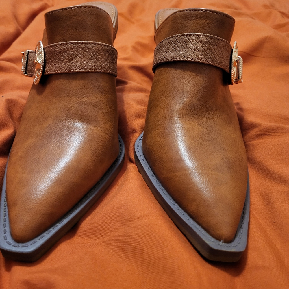 Forever Collectibles Brown Mules with Buckle Detail